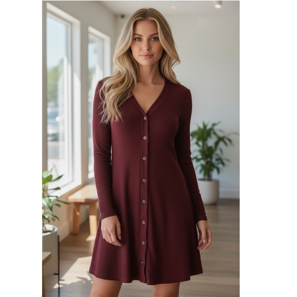 NWT Lulus XS Sweet Comfort Burgundy swing dress - Picture 8 of 11